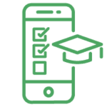 Illustration of a phone with a checklist and a graduation cap.